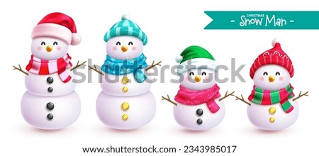 Christmas snowman characters vector set design. Snow man christmas character for winter holiday xmas season background. Vector illustration snow man character collection.
 Royalty-Free Stock Photo #2343985017