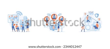 Outsourcing company concept. Company with remote management, Software outsourcing composition, Idea of teamwork and project delegation. set flat vector modern illustration Royalty-Free Stock Photo #2344012447