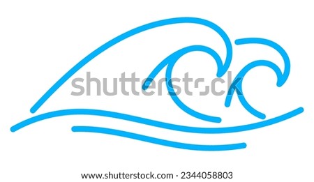 Wave line icon, sea and ocean ripple of water surf with swirl splash, vector marine symbol. Wave outline of water flow sea tide or ocean beach wavy ripple curve and storm wave of river stream Royalty-Free Stock Photo #2344058803