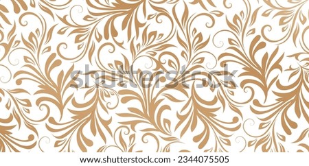 Vector illustration Seamless pattern with gold floral ornament on white background for Fashionable modern wallpaper or textile, book covers, Digital interfaces, print designs templates materials paper Royalty-Free Stock Photo #2344075505