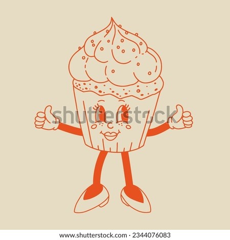 Vector cartoon retro mascot of bread, pastry, burger, sandwich. Vintage style 70s, 60s, 50s character. Groovy art for bakery and restaurants