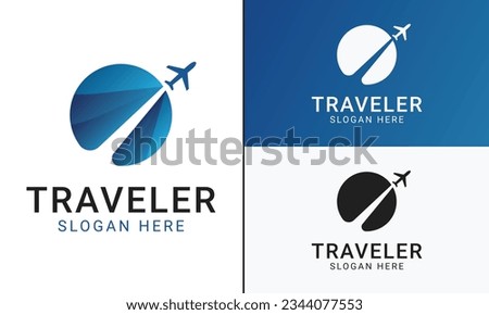 Travel Agency Logo Design Flying Plane Travel Destination Logotype Royalty-Free Stock Photo #2344077553