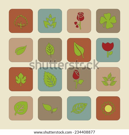 leaves flowers vector icon set