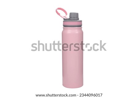 vacuum insulated water bottle  portable thermos for hot and cold drinks for travel and hiking. pink color vacuum insulated thermos. pink color water bottle. Royalty-Free Stock Photo #2344096017