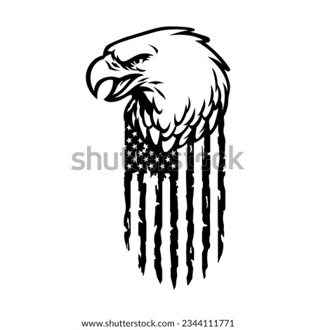 Eagle on distressed american flag on white background. Isolated illustration.