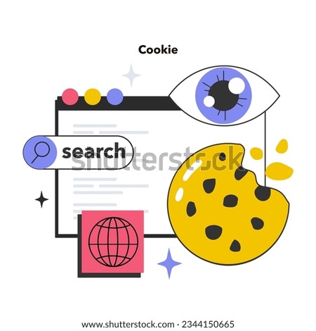 Cookie technology. Web browser session tracking. Access to user computer and confidential information. Device identification and web browsing experience improvement. Flat vector illustration Royalty-Free Stock Photo #2344150665