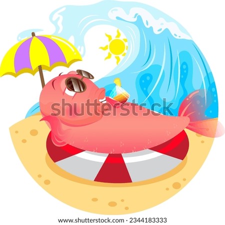 fish sunbathing on beach with sea waves