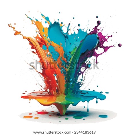 3d vibrant colorful liquid acrylic watercolor splash splatter stain on white background. Modern bright flowing spot. Rainbow trendy isolated design on white. Element. Vector watercolor illustration.