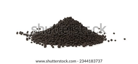 Granular Aquarium Soil Isolated, Natural Fish Tank Substrate, Black Organic Topsoil, Earth with Fertilizers, Soft Porous Granular Soil Suitable for Indoor Plants on White Background Royalty-Free Stock Photo #2344183737