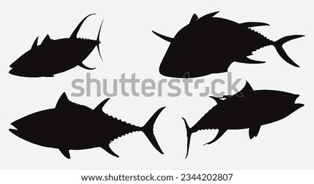 Detailed Silhouettes of Majestic Tuna Fish, A Collection of Graceful Underwater Tuna Fish Illustrations