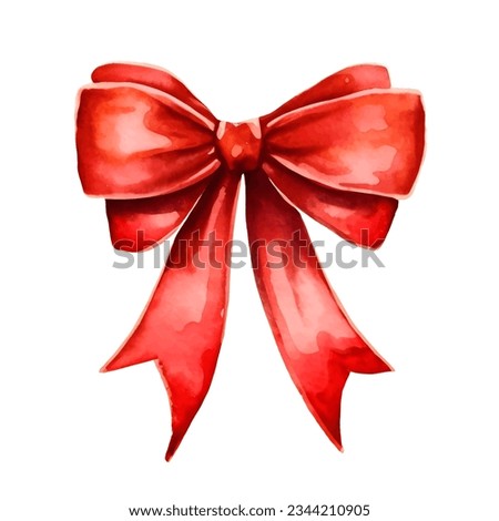 Watercolor red gift bow isolated on white