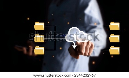 cloud computing shown in hand cloud technology data storage, data transfer, network and internet service concept, internet storage network technology