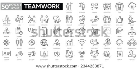 Teamwork line icons set. Businessman outline icons collection. Work group and human resources. Business teamwork, human resources, meeting, partnership, meeting, work group, success - stock vector Royalty-Free Stock Photo #2344233871