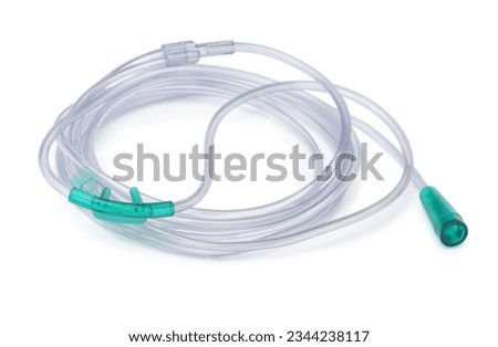 Twin bore nasal oxygen breathing cannula isolated on white Royalty-Free Stock Photo #2344238117