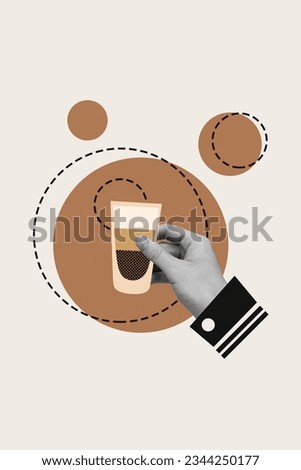 Vertical collage image of black white effect arm hold alcohol cocktail glass isolated on painted creative background
