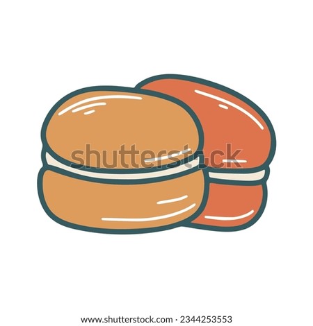 Hand drawn macaroon clip art. Traditional french macaroon color doodle sketch style. Cream confectionery, isolated vector illustration