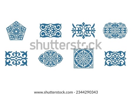 Islamic ornament vector, persian motiff. 3d ramadan islamic round pattern elements. Geometric logo template set. Circular ornamental arabic symbols. National pattern of the Kazakhs, Kyrgyz, Mongols.