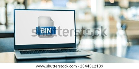 Laptop computer displaying the icon of binary file.