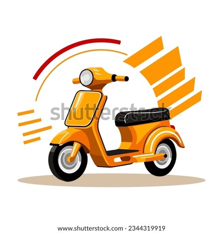 Yellow scooter isolated on white background. Food delivery. Cartoon style. Vector illustration.