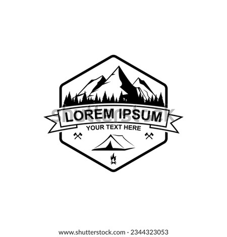 Black and white camping and outdoor adventure vintage logos, Mountain, emblems, silhouette, design elements, vector illustration