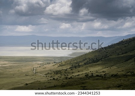 View of the Ngorongoro Crater in Tanzania, from the road leading to the bottom