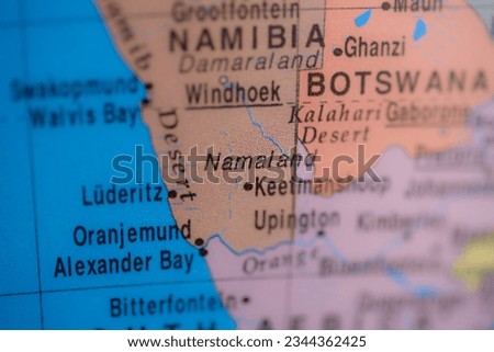 Namaland, Namibia on political map of globe, travel concept, selective focus, background