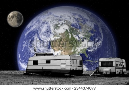 Collage with trailers and planet Earth