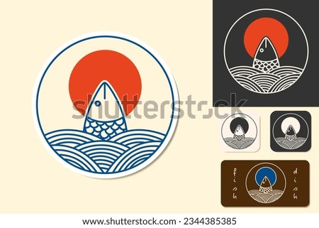 LOGO icon fish restaurant isolated vector illustration, minimal design. seafood asian cafe icon set. Vector illustration