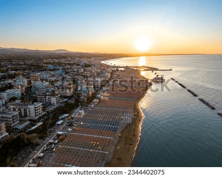 Italy, August 2023 - aerial view of Gabicce Mare and the Romagna coast with Cattolica, Riccione and Rimini Royalty-Free Stock Photo #2344402075