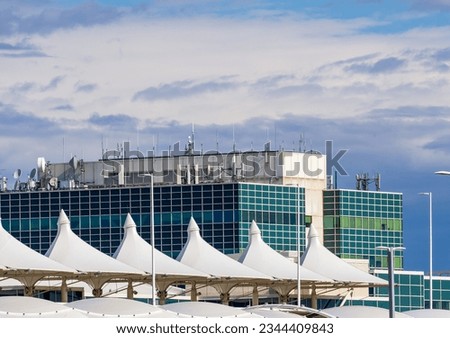 Denver International Airport. Architecture Peaks against blue sky