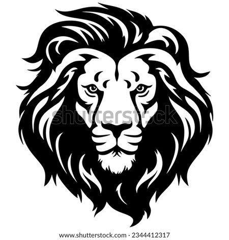 Emblematic lion head design, a potent icon of strength. Intricate black and white sketch showcasing the majestic aura and untamed essence of the savannah's ruler. Royalty-Free Stock Photo #2344412317