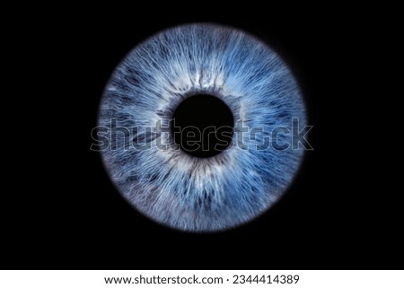Close up of eye iris on black background, macro, photography Royalty-Free Stock Photo #2344414389