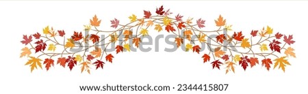 Fall or autumn maple leaves in red orange and yellow design element. Fall vector illustration of colorful tree branch with texture grunge. Autumn clip art. Underline or border design.