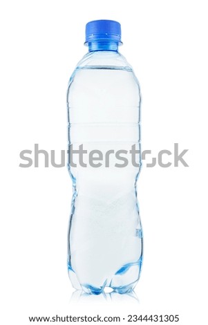 Blue bottle of 0.5 liters of water. Plastic water bottle isolated on white background.