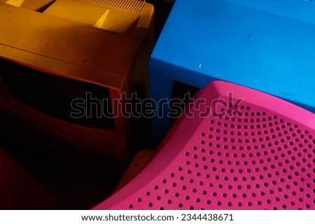 Vintage Colorful Desktop PC. Old Computer. Abstract Background
