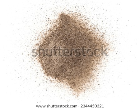 Ground black pepper powder isolated on white, top view