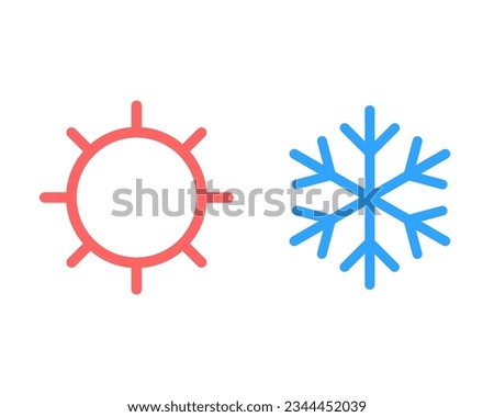 Sun and snowflake icon. Heat and cold symbol in vector. Temperature and climate icons