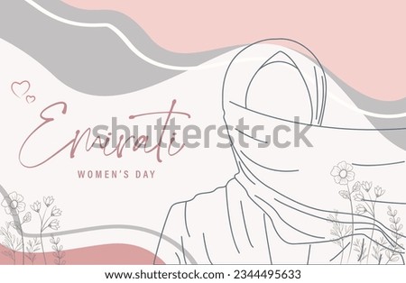 Emirates Women's Day Design with Female with Hijab Vector Illustration. Emirati Womens Day Template Suitable for Poster Banner Flyer Background. UAE Women's Day August. Royalty-Free Stock Photo #2344495633
