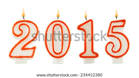 Burning candles on white background, number 2015, new year concept 
