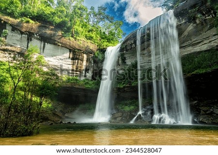Huai Luang or Bak Teo Waterfall at Phu Chong Na Yoi National Park, Ubonratchathani Thailand. Waterfall in tropical forest