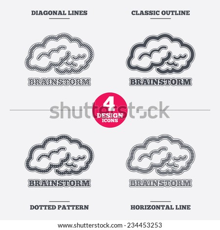 Brainstorm sign icon. Human think intelligent smart mind. Diagonal and horizontal lines, classic outline, dotted texture. Pattern design icons.  Vector