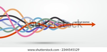 Multiple colored ropes converging into arrows in the same direction, vector graphics. Royalty-Free Stock Photo #2344545129