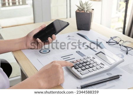 Young woman holding smartphone with thinking seriously about her debt. Asian women are stressed about payment loan problem. people with personal financial crisis concept. Debt, loan concept.