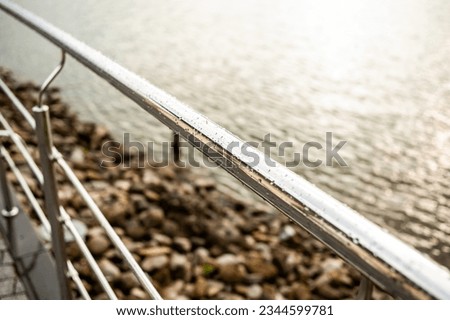 Modern building industry. Stainless steel railings outdoor. Royalty-Free Stock Photo #2344599781