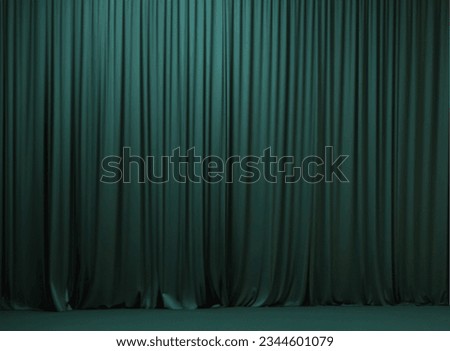 Green curtain. Wrinkles on a fabric velvet background. Element of the theater scene. Royalty-Free Stock Photo #2344601079