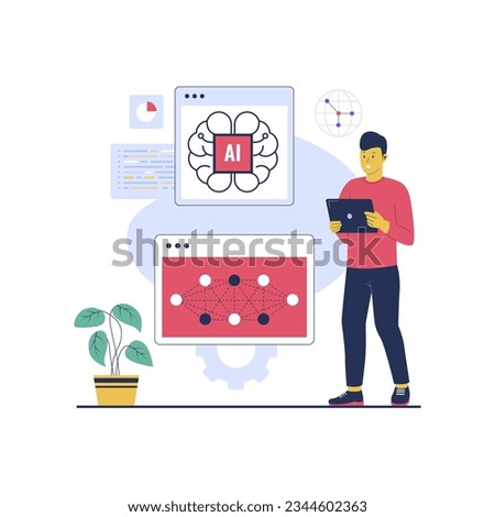 Concept illustration of deep learning technology. Flat vector illustration isolated on white background Royalty-Free Stock Photo #2344602363
