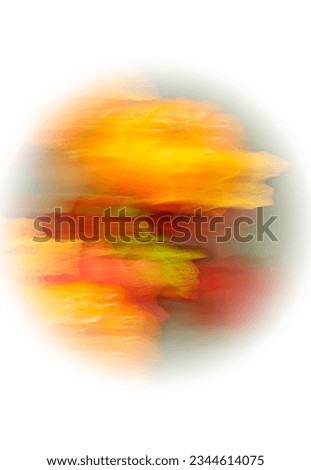 Pumpkins and colorful leaves design on a light background, intentional movement, white vignetting