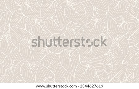 Leaves Seamless Pattern in Linear Style. Abstract Line Art Leaves Background. Floral Wallpaper. Botanical Design for Prints, Surface, Home Decoration, Fabric. Vector Illustration. 