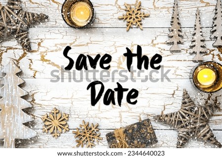 Christmas Background, English Text Save The Date, Snowflakes