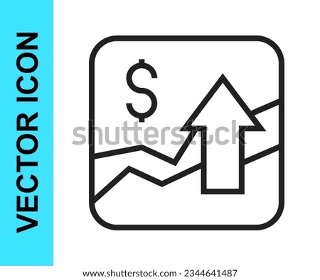 Black line Financial growth increase icon isolated on white background. Increasing revenue.  Vector